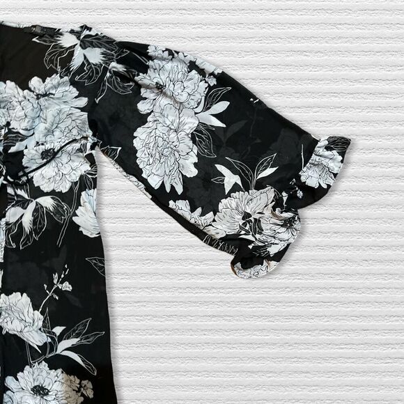 Forever 21 - 3/4 Sleeve Open Front Long Dress- Size S- Black and White - Picture 2 of 12